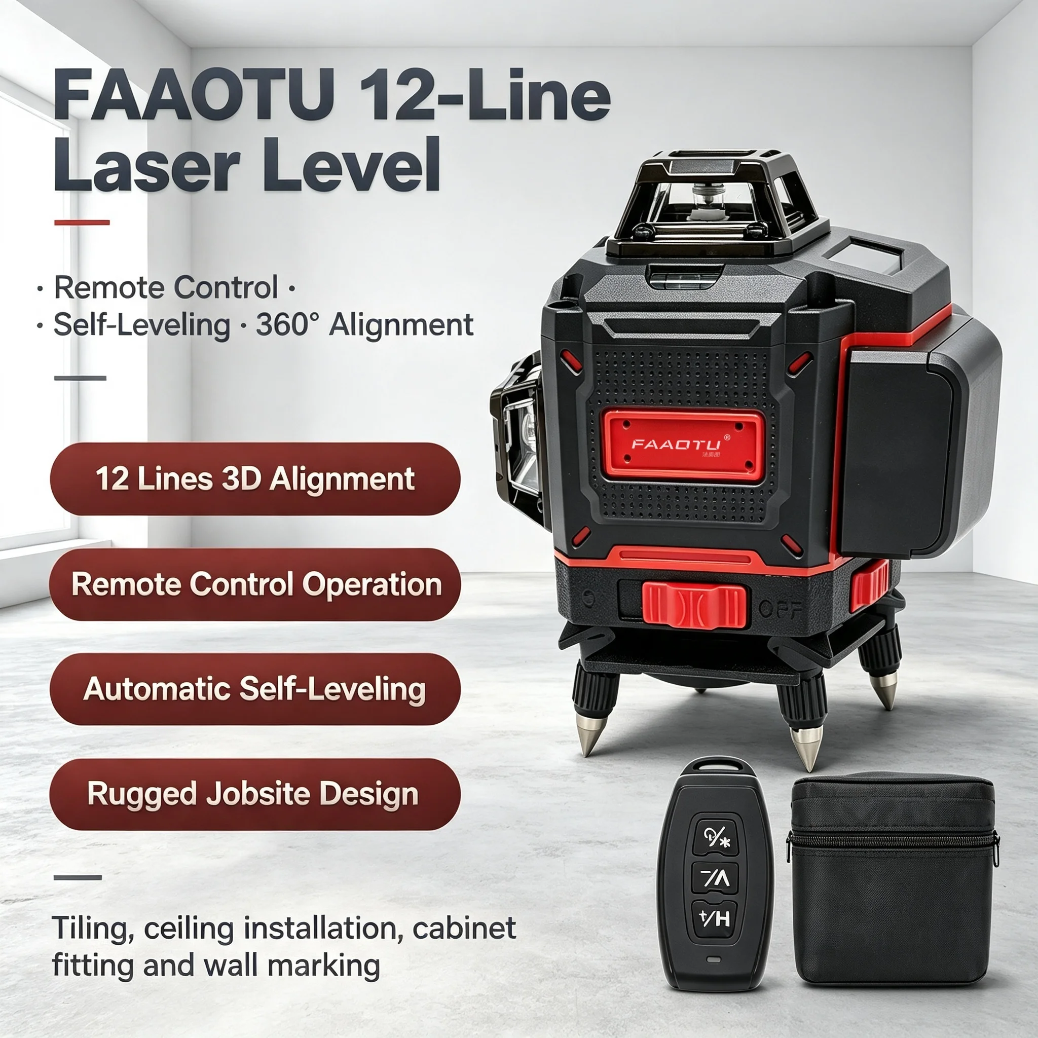 Level Laser Line - FAAOTU Digitale 360-graden kruislijnlaser, automatisch verticaal